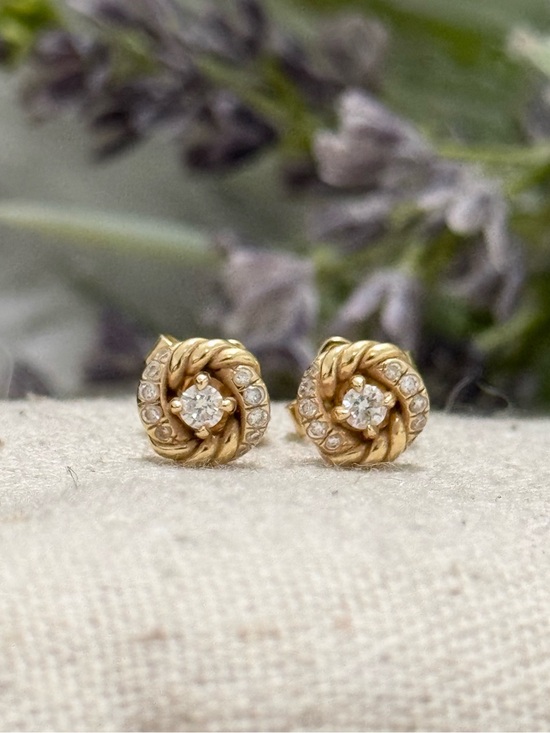 David Yurman Jewelry - David Yurman 18K Yellow Gold Diamond Infinity Petite Stud Earrings